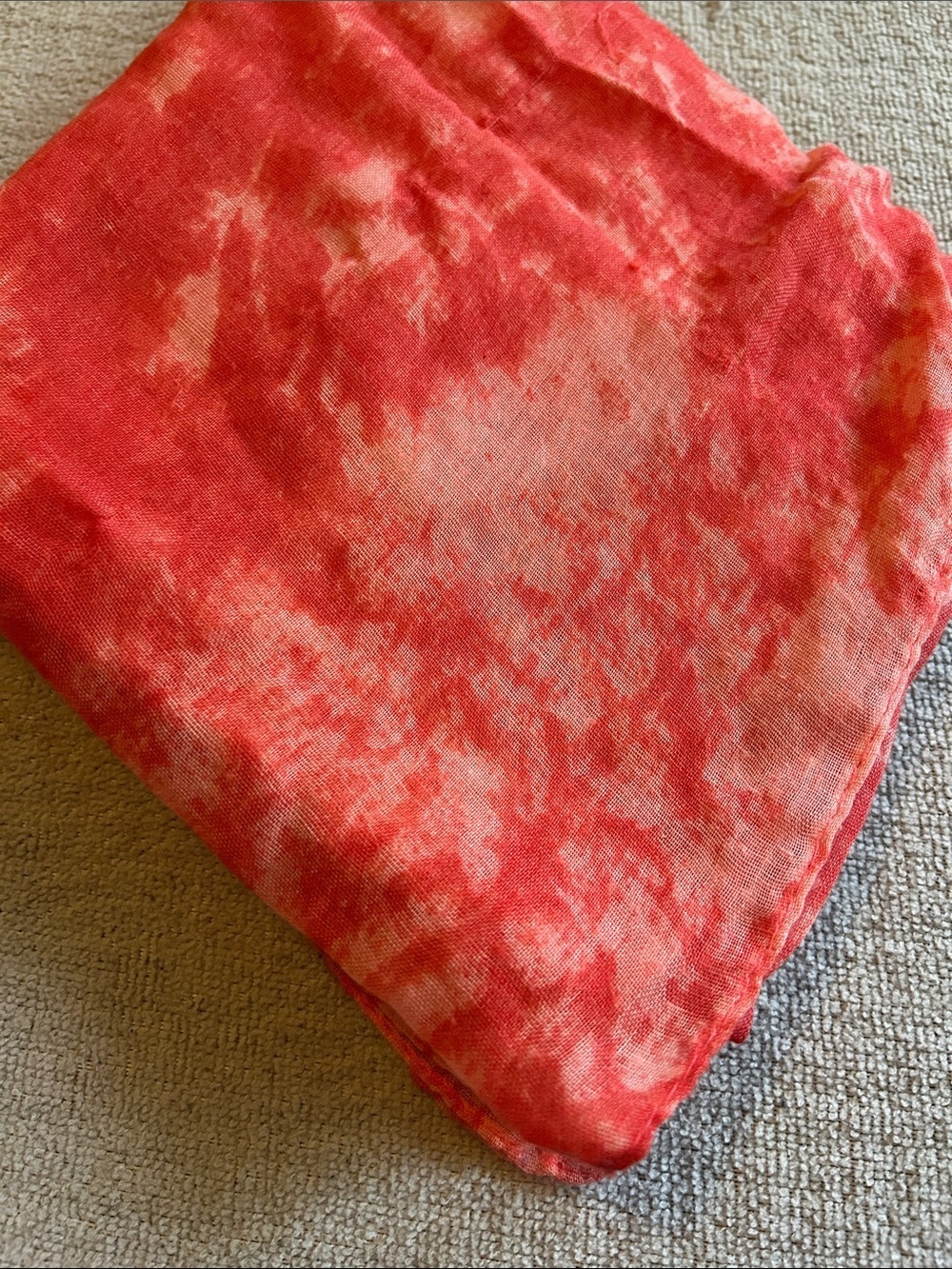 Salmon Tie Dye look lightweight cotton linen Scarf, 33 inches wide x 74 inches